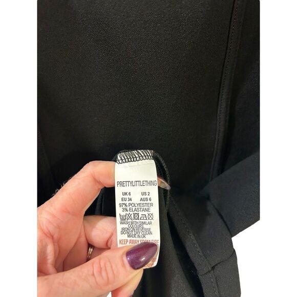 Pretty Little Thing Dress Shape Black Crepe Eyelet Detail Midi Size 2 Women PLT - Picture 9 of 11